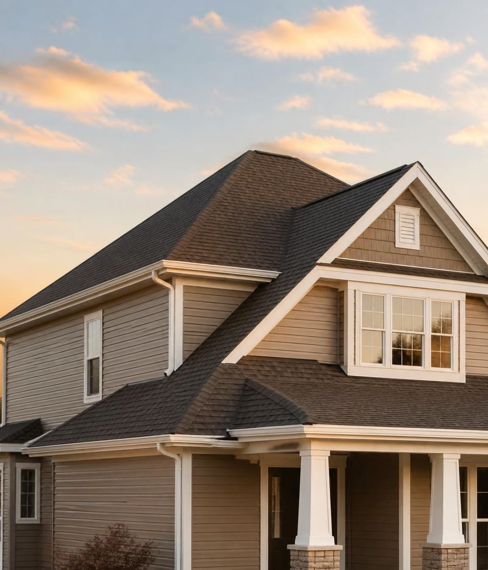 A brand-new architectural shingle roof on a home, installed clean and straight